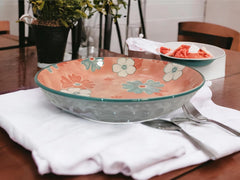 Lemon Tree Pink Ceramic Deep Pasta Plate – 20cm Floral Print Dish for Pasta, Salads & Soups | Stylish & Dishwasher Safe