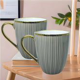 Lemon Tree Luxury Gray Porcelain Tea & Coffee Mug Set – 2-Piece ceramic mug set With Golden rimRim & Handle Gift Set