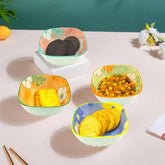 Lemon Tree Multicolor 4-Piece Ceramic Bowl Set – 175ML Each, Small Square Serving Bowls for Dips, Snacks & Desserts – Microwave & Dishwasher Safe