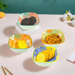 Lemon Tree Multicolor 4-Piece Ceramic Bowl Set – 175ML Each, Small Square Serving Bowls for Dips, Snacks & Desserts – Microwave & Dishwasher Safe