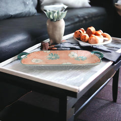 Lemon Tree Pink Ceramic Deep Dish Platter | Elegant Rectangular Serving Platter with Handles | Stylish Snack & Dessert Plate