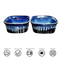 Lemon Tree Square Ceramic Serving Bowls – 500ml (Set of 2) | Blue Stoneware Snack & Soup Bowls | Durable, Microwave & Dishwasher Safe