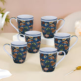 Lemon Tree Dark Blue Ceramic Mug Set – Elegant 6-Piece Fine Porcelain Collection