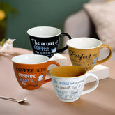 Lemon Tree 4-Piece Ceramic Coffee Mug Set | 220ml Matte Finish Porcelain Cups | Assorted Colors & Motivational Coffee Quotes | Microwave & Dishwasher Safe