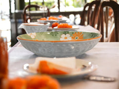 Lemon Tree Green Ceramic Pasta Plate – 20cm Deep Round Dish for Pasta, Salad & Soup | Floral Print, Dishwasher Safe