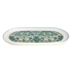 Elegant 13-Inch Fine Porcelain Oval Platter | Blue & Green Floral Decal Print Serving Tray