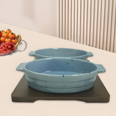 Lemon Tree Blue Ceramic 2-Piece Oval Snack Serving Set with Bamboo Base – Elegant & Functional