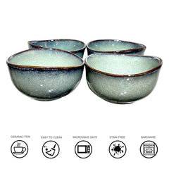Lemon Tree Green Stoneware Katori Bowls (250ml, Set of 4) | Elegant & Durable Snack & Serving Bowls | Microwave & Dishwasher Safe