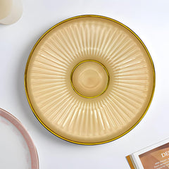 LEMON TREE Peach HH0901 Round Ceramic Snack Platter with Gold Rim | Elegant Chip & Dip Serving Dish | 23.5 cm