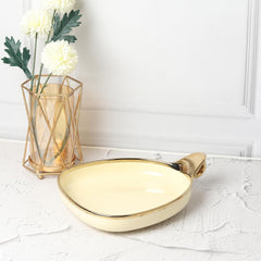 Elegant Cream Ceramic Deep Triangular Platter – Gold Rim & Hook Handle, 24cm