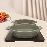 Lemon Tree Grey Ceramic 2-Piece Oval Snack Bowl Set with Bamboo Base – Stylish & Functional
