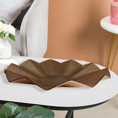 Lemon Tree Brown Textured Glass Platter with Wavy Rim | Elegant Deep Round Serving Dish