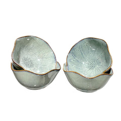Lemon Tree Green Floral Shape Ceramic Bowls (Set of 4, 350ml) | Microwave-Safe Snack & Serving Bowls