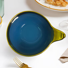Elegant Blue Ceramic Deep Serving Bowl – 18cm Snack & Salad Bowl with Gold Rim & Hook Handle