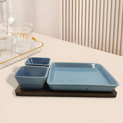 Lemon Tree 3-Piece Blue Snack Serving Set – Stylish Ceramic Platter & Dip Bowls