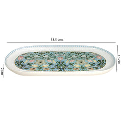 Elegant 13-Inch Fine Porcelain Oval Platter | Blue & Green Floral Decal Print Serving Tray