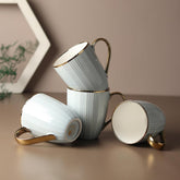 Elegant Earthy Pink Porcelain Mug Set – 4-Piece Tea & Coffee Mugs with Gold Rim & Handle
