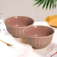 Pink Ceramic 2-Piece Bowl Set – Elegant Embossed Serveware for Snacks & Desserts
