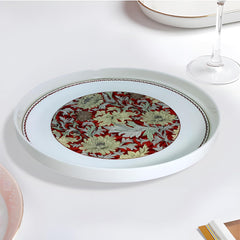 Crimson & Gold Floral Fine Porcelain Dinner Plate with Decorative Border - 10.5 Inch