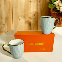 Elegant Light Blue Porcelain Mug Set – 2-Piece Tea & Coffee Mugs with Gold Rim & Handle