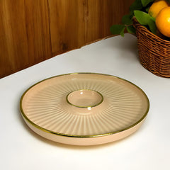 LEMON TREE Peach HH0901 Round Ceramic Snack Platter with Gold Rim | Elegant Chip & Dip Serving Dish | 23.5 cm