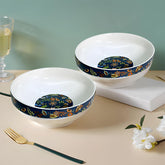Navy Floral Porcelain Snack Bowls - Set of Two