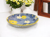Lemon Tree Blue Ceramic Deep Pasta Plate – 20cm Round Dish for Pasta, Salad & Soup | Floral Print, Dishwasher Safe