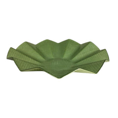 Lemon Tree Green Textured Glass Deep Round Platter with Wavy Rim | Elegant Serving Dish for Home & Dining
