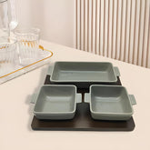 Lemon Tree 3-Piece Grey Ceramic Snack Serving Set – Elegant Appetizer & Dip Bowls with Bamboo Tray