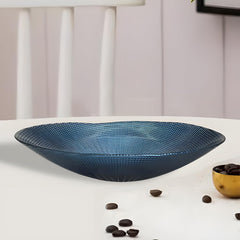 Lemon Tree Blue Glass Deep Oval Platter | Elegant Textured Serving Dish for Every Occasion