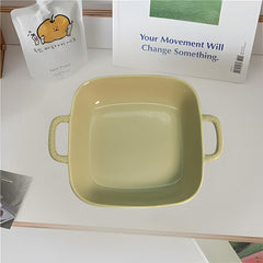 Lemon Tree Beige Square Ceramic Deep Dish Platter with Handles – Elegant Serveware for Snacks & Meals