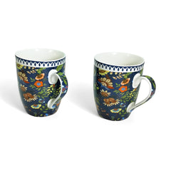 Lemon Tree Dark Blue Ceramic Mug Set – 2-Piece 360 ML Porcelain Tea & Coffee Cups with Stylish Prints