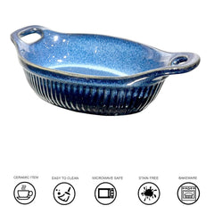 Lemon Tree Blue Oval Ceramic Serving Bowl with Handle | 600ml Stoneware Dish for Snacks & Starters | Microwave & Dishwasher Safe
