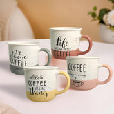 Lemon Tree 4-Piece Ceramic Coffee Mug Set | 360ml Matte Glazed Porcelain Mugs with Motivational Quotes | Assorted Colors – Grey, Mustard, Pink & Peach | Microwave & Dishwasher Safe