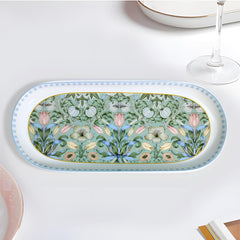 Green & White 9-Inch Fine Porcelain Oval Platter | Elegant Ceramic Serving Tray