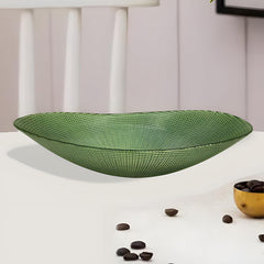 Lemon Tree Green Textured Glass Deep Oval Platter | Stylish Decorative Serving Dish
