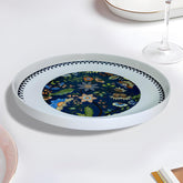 Deep Blue with Orange & Yellow Floral Dinner Plate - Blue Trim