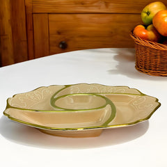 Peach Round Ceramic Partition Platter with Gold Rim – Stylish Chip & Dip Tray for Snacks & Desserts