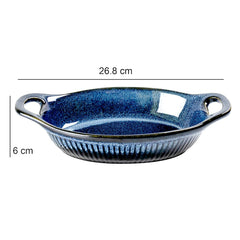 Lemon Tree Blue Oval Ceramic Serving Bowl with Handle | 600ml Stoneware Dish for Snacks & Starters | Microwave & Dishwasher Safe