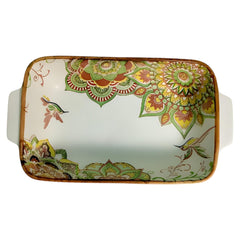 Lemon Tree Green Ceramic Matte Finish Rectangular Deep Dish Platter with Handles – Elegant Serveware for Snacks & Desserts