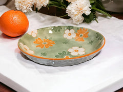 Lemon Tree Green Ceramic Pasta Plate – 20cm Deep Round Dish for Pasta, Salad & Soup | Floral Print, Dishwasher Safe