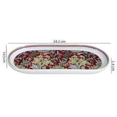 Elegant Ruby Red Floral Oval Porcelain Serving Platter with Maroon Accents
