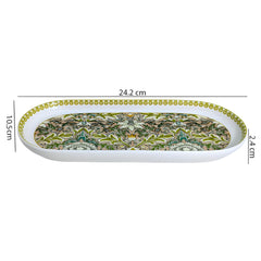 Elegant Sea Green Floral Oval Porcelain Serving Platter with Gold Accents