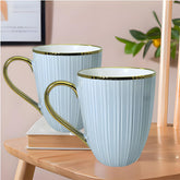 Elegant Light Blue Porcelain Mug Set – 2-Piece Tea & Coffee Mugs with Gold Rim & Handle