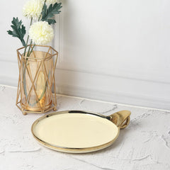 Elegant Cream Ceramic Round Serving Platter – Gold Rim & Hook Handle, 24cm