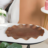 Lemon Tree Brown Textured Glass Oval Platter with Wavy Rim | Elegant 35.5x26 cm Serving & Decorative Tray