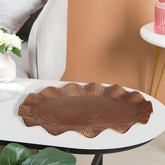 Lemon Tree Brown Textured Glass Oval Platter with Wavy Rim | Elegant 35.5x26 cm Serving & Decorative Tray