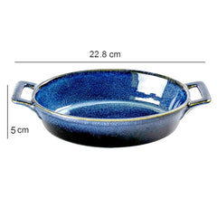 Lemon Tree Dark Blue Oval Stoneware Serving Bowl with Handle | 400ml Ceramic Snack Dish | Microwave & Dishwasher Safe