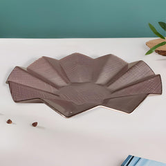 Lemon Tree Purple Pink Deep Round Glass Platter with Wavy Rim | Elegant Textured Serving Tray for Dining & Décor