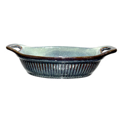 Lemon Tree Green Oval Ceramic Serving Bowl | 600ml Stoneware Dish with Handle | Oven, Microwave & Dishwasher Safe